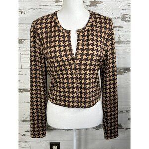 ROUJE Button Up Cropped Cardigan Oversize Houndstooth Brown Sz 40 (US Sz M) NWOT